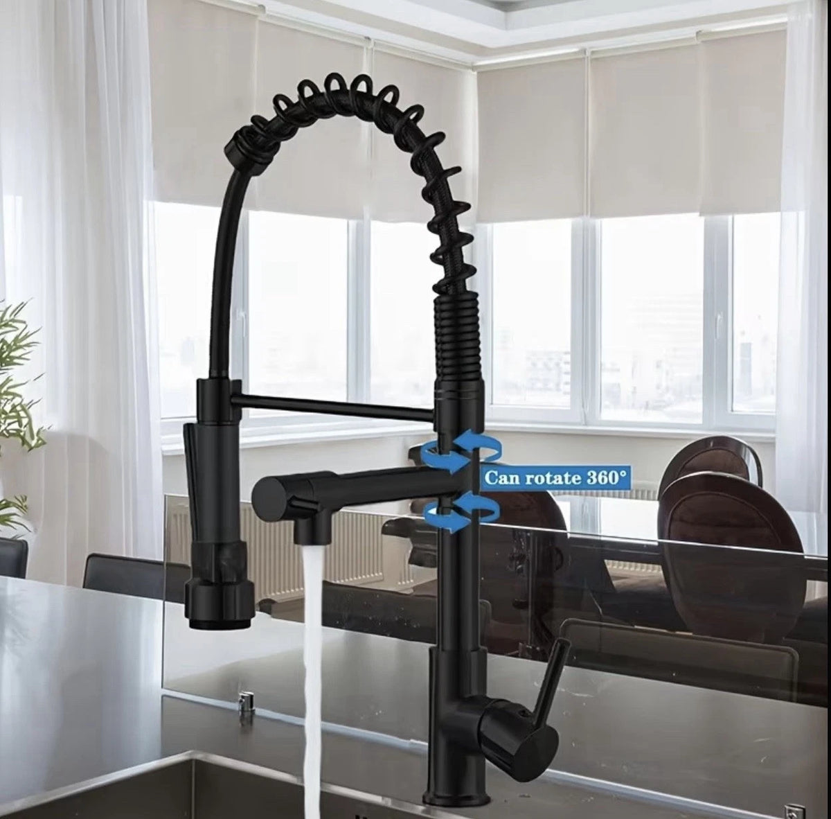 Matt Black Monobloc Kitchen Sink Mixer Tap with Pull Out Hose Spray Single Lever
