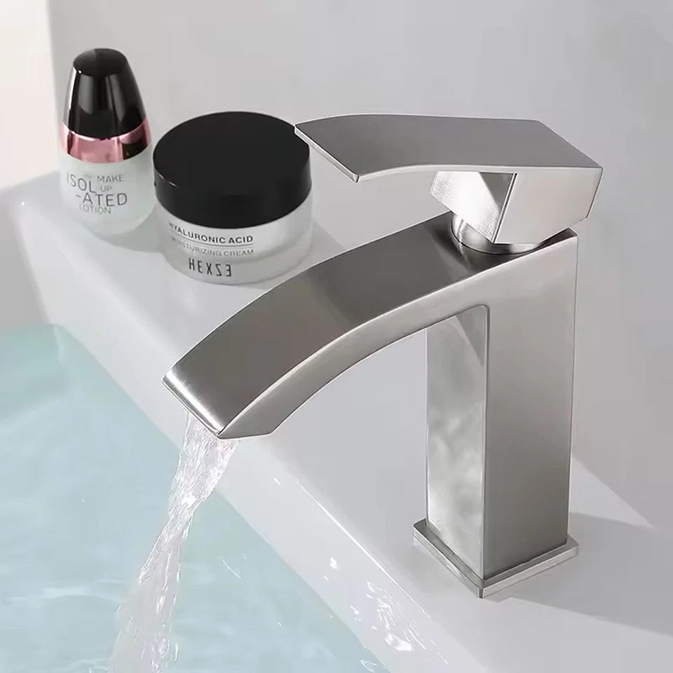 Waterfall Mono Basin Mixer Tap Chrome Cloakroom Sink Faucet with Waste Set