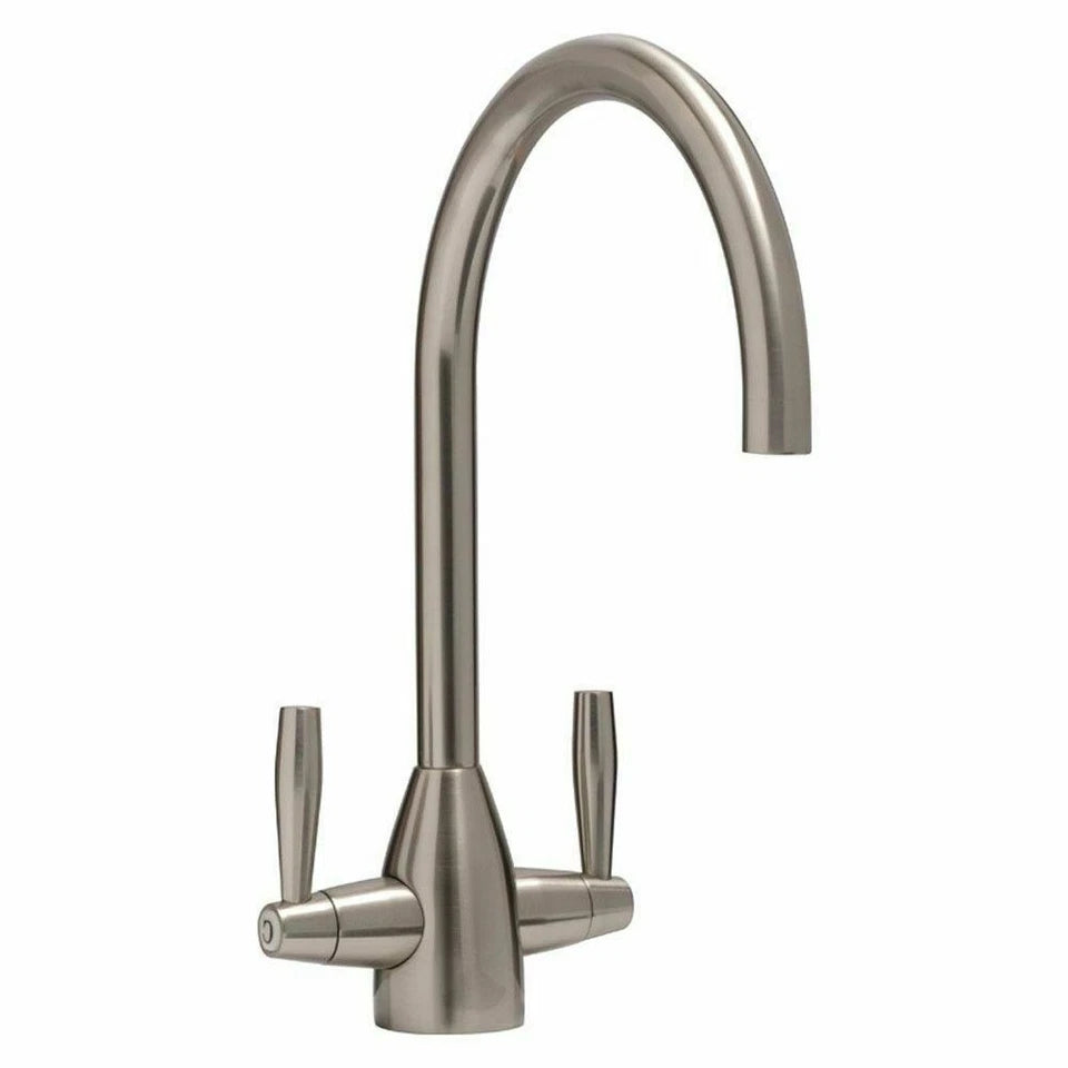 Kitchen Modern Mono Sink Mixer Tap Twin Lever Chrome Brushed Swivel Spout Faucet