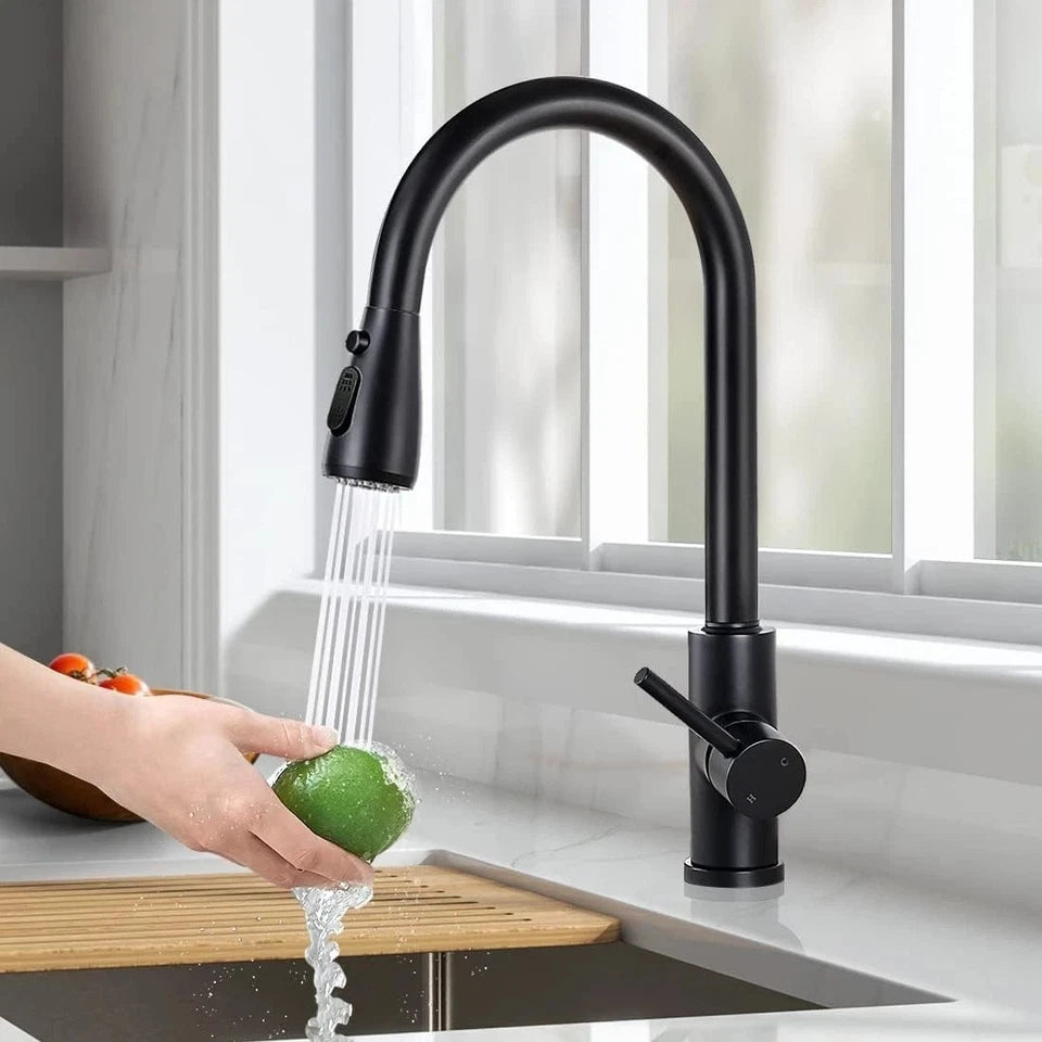 Kitchen Sink Mixer Taps Pull Out Spout Spray Single Lever Modern Mono Tap Black