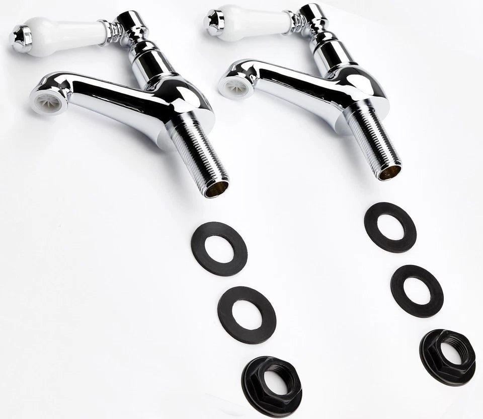 Traditional Basin Sink Taps Bathroom Hot Cold Chrome Ceramic Twin Lever Handles