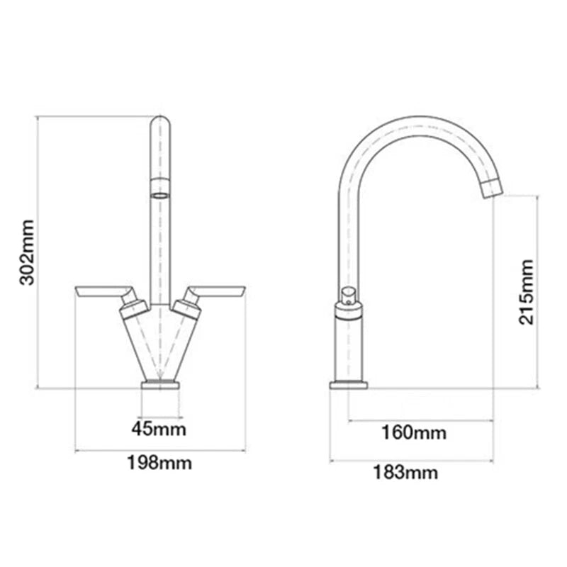 Stainless Steel Tap Double Lever Kitchen Sink Taps Mono Bloc High Swan Swivel