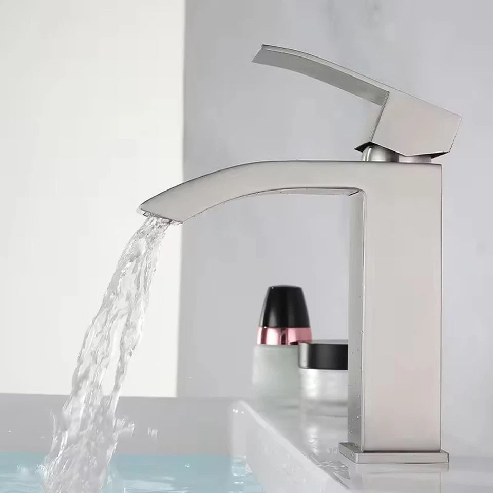 Waterfall Mono Basin Mixer Tap Chrome Cloakroom Sink Faucet with Waste Set