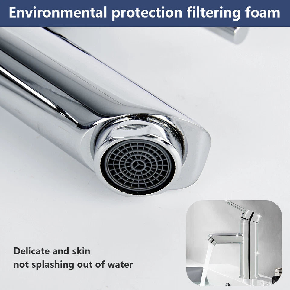 Cisivis Cloakroom Modern Bathroom Basin Sink Mono Chrome Mixer Tap & Waste Set