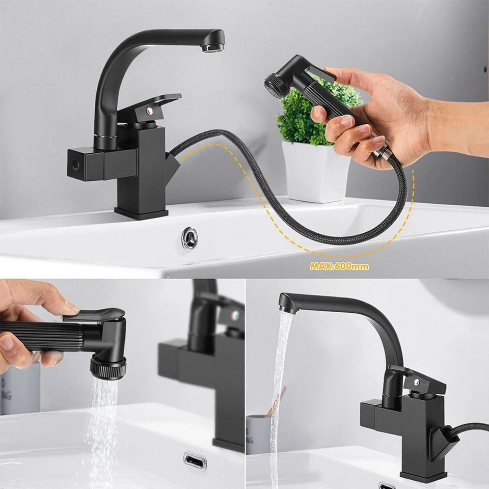 Matt Black Monobloc Kitchen Sink Mixer Tap with Pull Out Hose Spray Single Lever