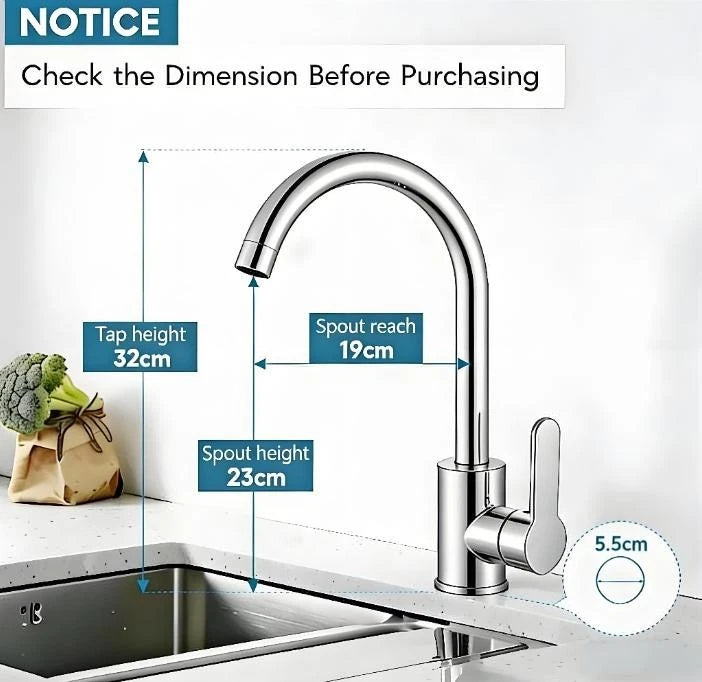 Kitchen Sink Mixer Taps Swivel Spout Single Lever Tap Mono Chrome Effect Faucet Modern