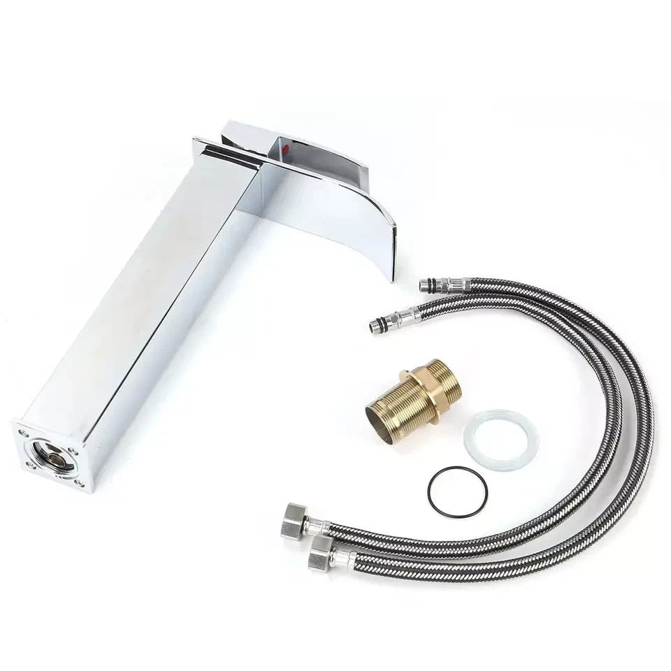 Tall Waterfall Basin Mixer Tap Chrome Bathroom Counter Top Brass Faucets Taps