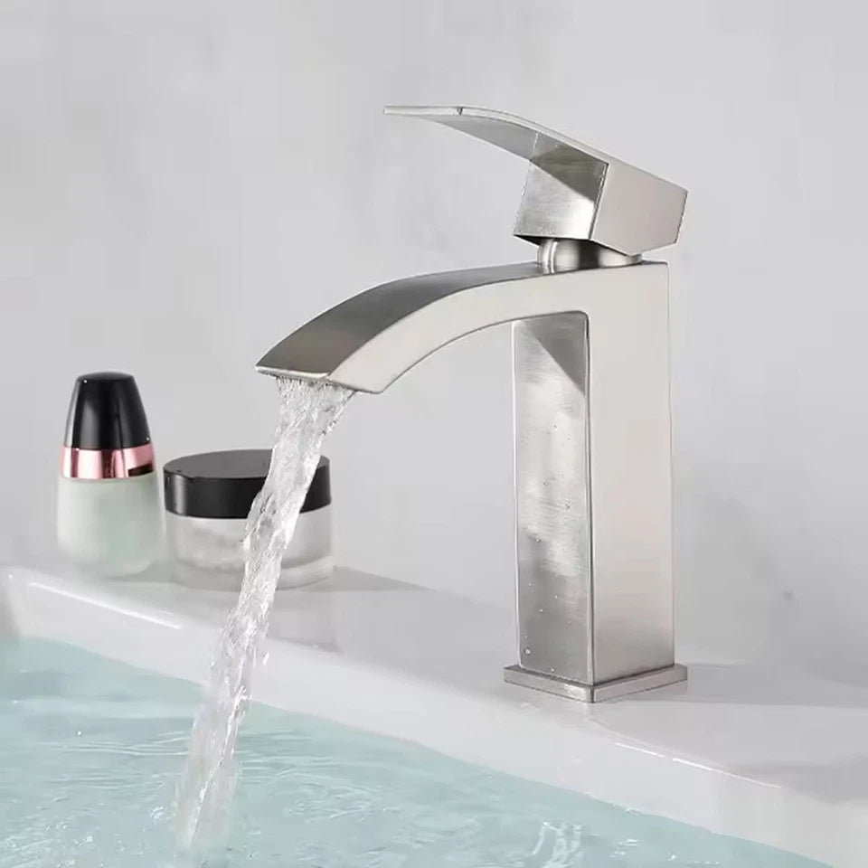 Waterfall Mono Basin Mixer Tap Chrome Cloakroom Sink Faucet with Waste Set
