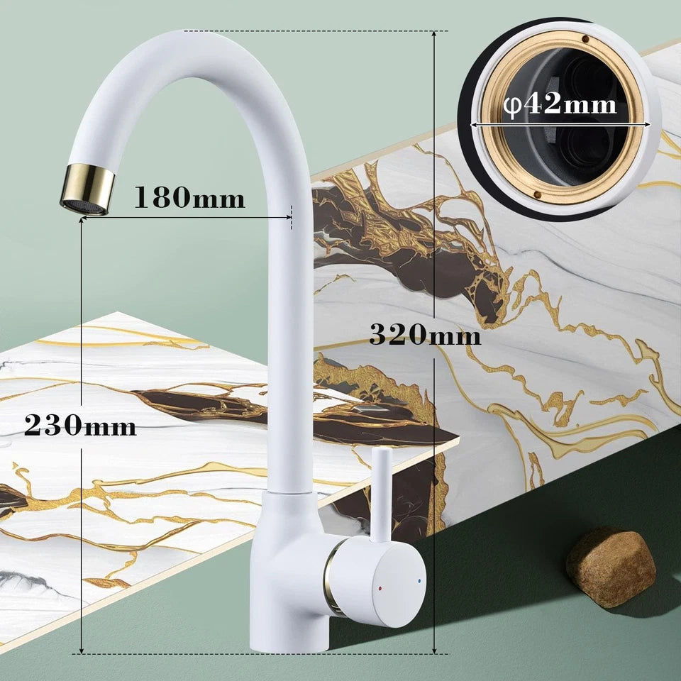 White Kitchen Taps Mixer Single Lever Monoblock Kitchen Sink Mixer Tap