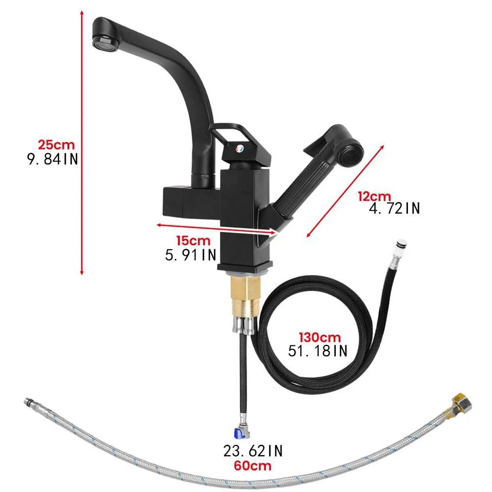 Matt Black Monobloc Kitchen Sink Mixer Tap with Pull Out Hose Spray Single Lever