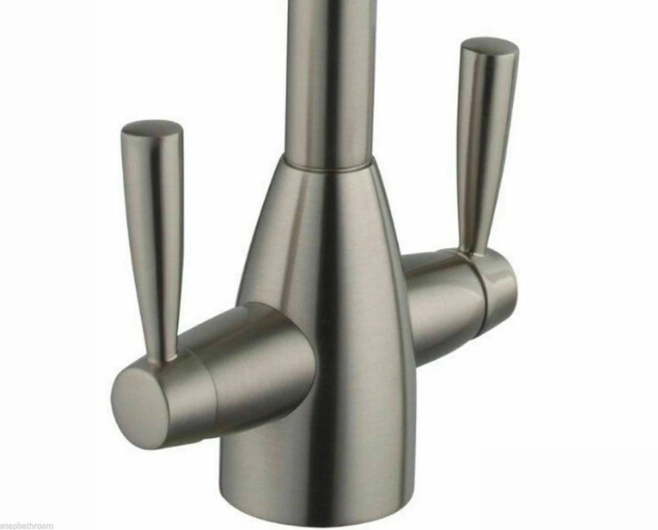 Kitchen Modern Mono Sink Mixer Tap Twin Lever Chrome Brushed Swivel Spout Faucet