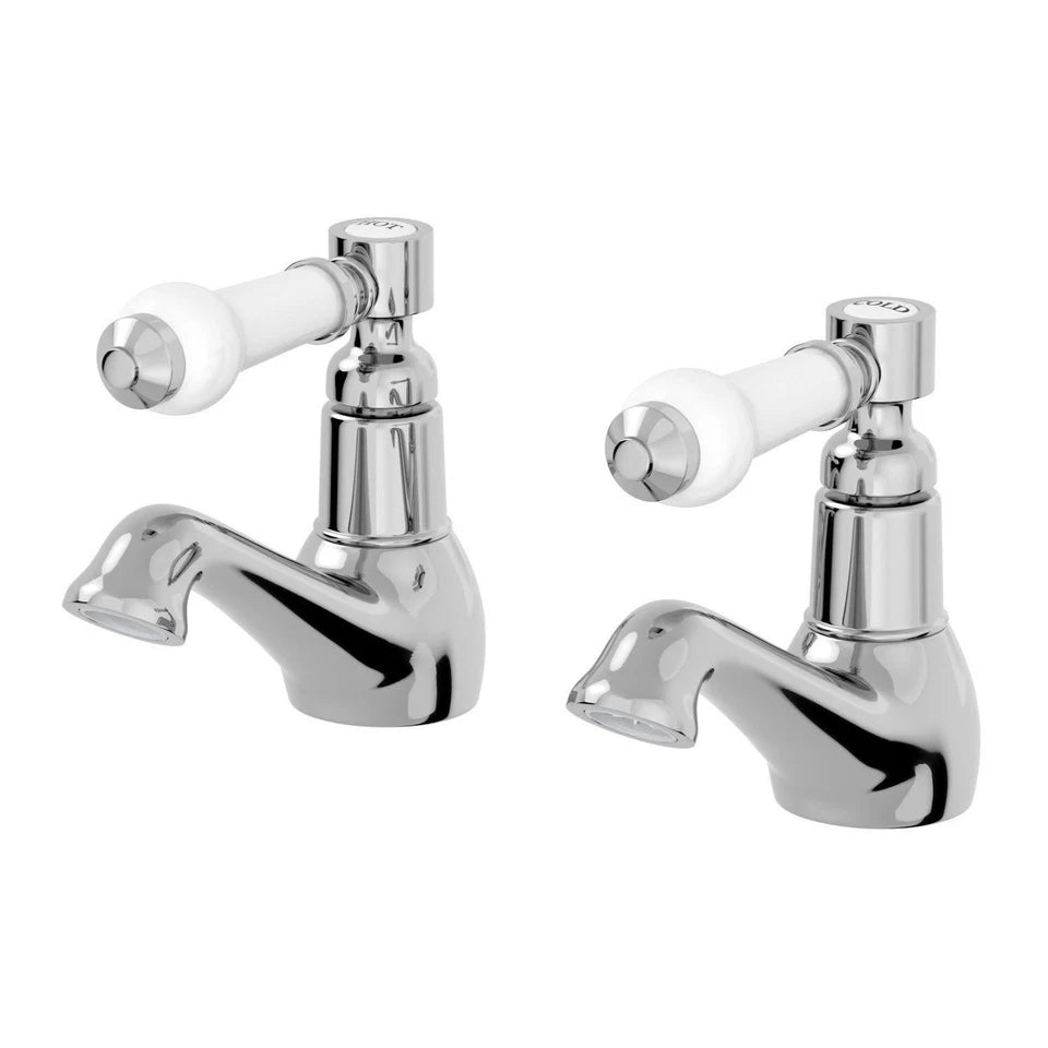 Traditional Basin Sink Taps Bathroom Hot Cold Chrome Ceramic Twin Lever Handles