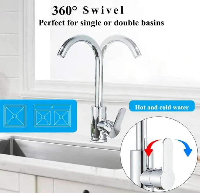 Kitchen Sink Mixer Taps Swivel Spout Single Lever Tap Mono Chrome Effect Faucet Modern