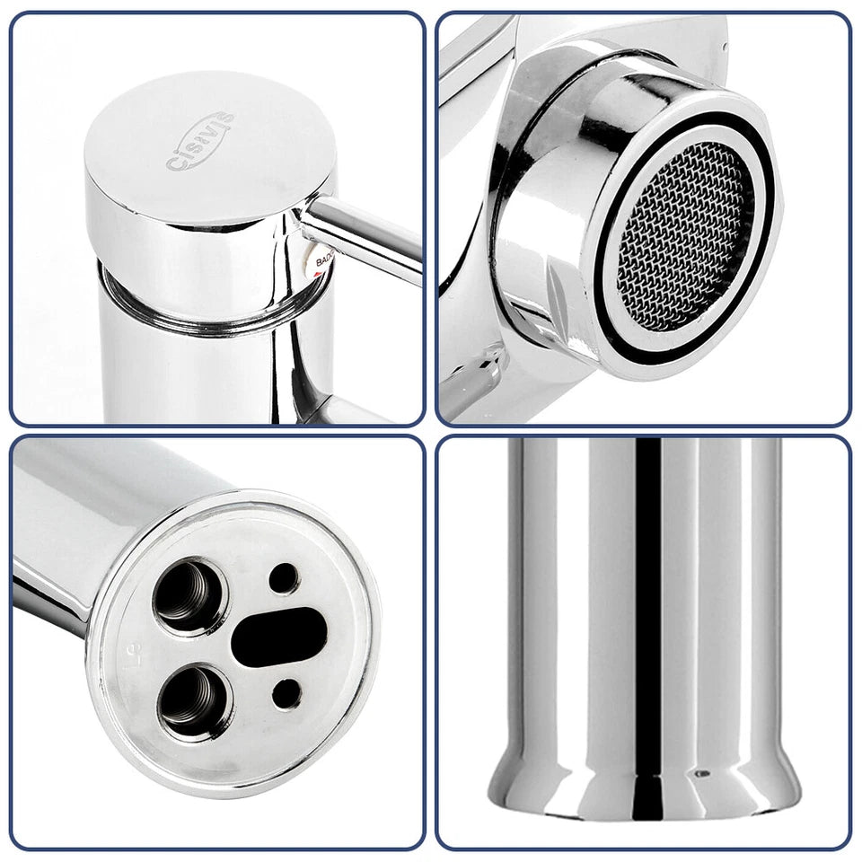 Cisivis Cloakroom Modern Bathroom Basin Sink Mono Chrome Mixer Tap & Waste Set