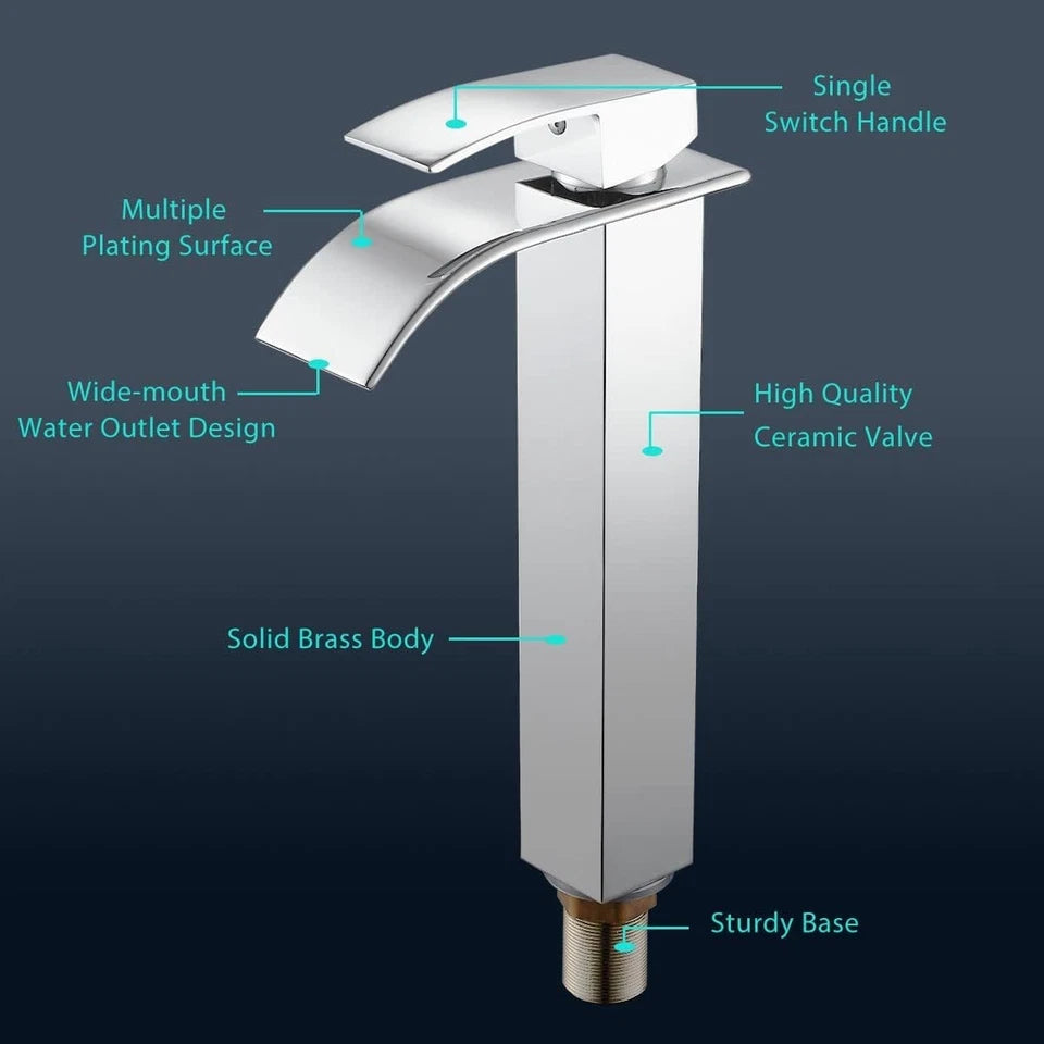 Tall Waterfall Basin Mixer Tap Chrome Bathroom Counter Top Brass Faucets Taps
