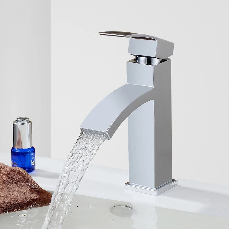 Waterfall Mono Basin Mixer Tap Chrome Cloakroom Sink Faucet with Waste Set