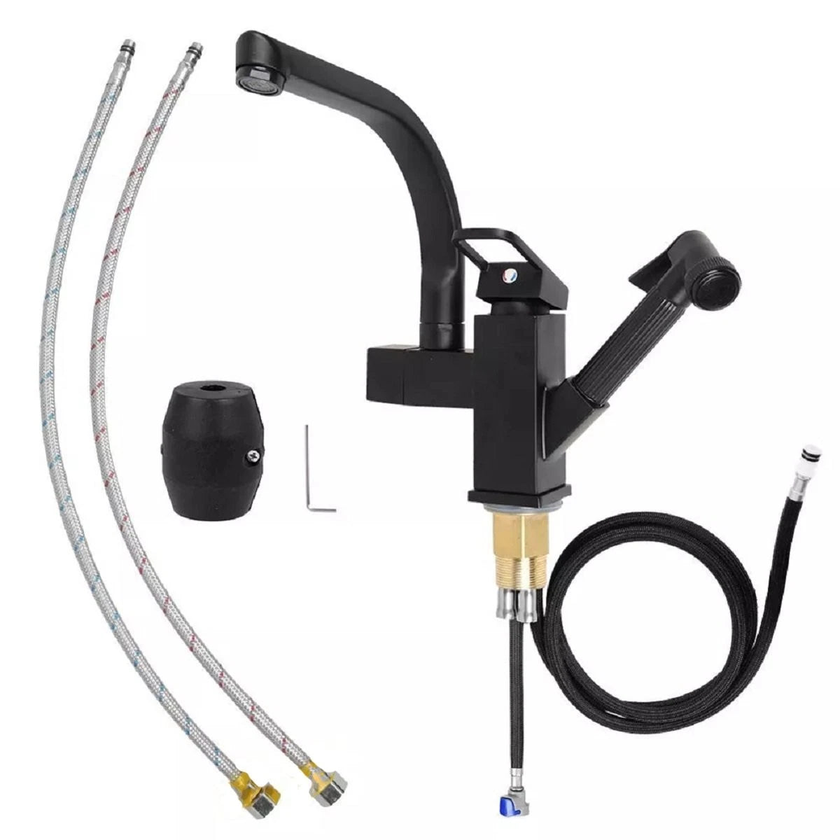 Matt Black Monobloc Kitchen Sink Mixer Tap with Pull Out Hose Spray Single Lever