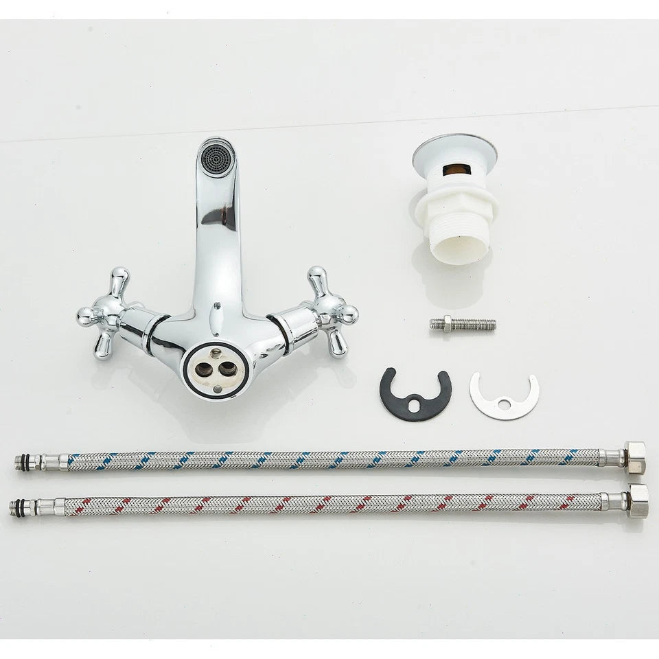 Chrome Effect Basin Mixer Tap Cloakroom Mono Bathroom Sink Tap + Waste + Fixing Kits