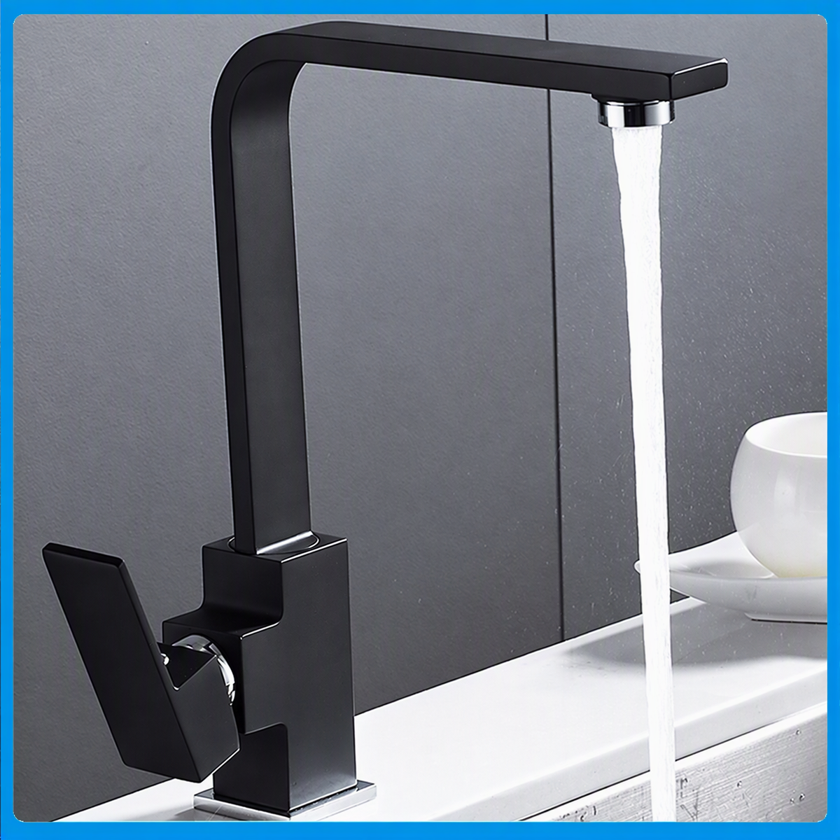 Kitchen Sink Mixer Taps Swivel Spout Single Lever Tap Mono Modern Faucet Black