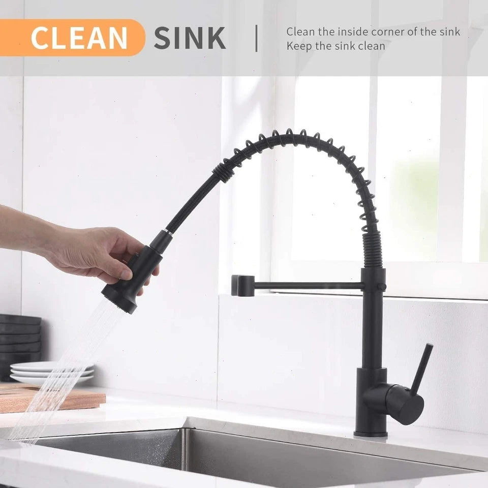 Modern Pull Out Kitchen Mixer Tap Dual Spout Spray Single Lever 360°