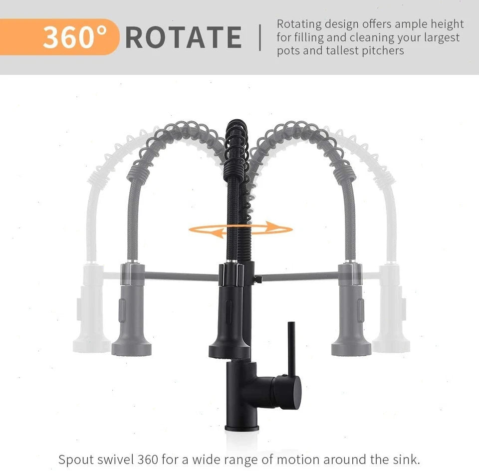 Modern Pull Out Kitchen Mixer Tap Dual Spout Spray Single Lever 360°