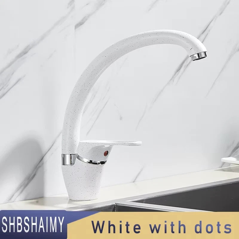 White with Dots Kitchen Faucet Sink Water Tap for Kitchen Sprary Spout Single