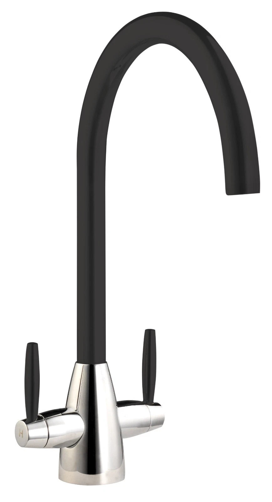 Cookology Black Chrome Kitchen Mixer Tap Dual Lever U-Shaped Swivel Spout