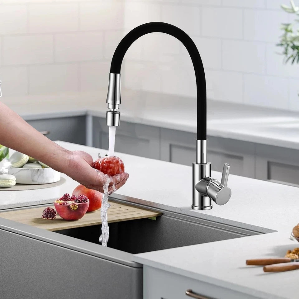 Peppermint Flexible Kitchen Sink Mixer Tap Single Lever Black and Chrome Kitchen