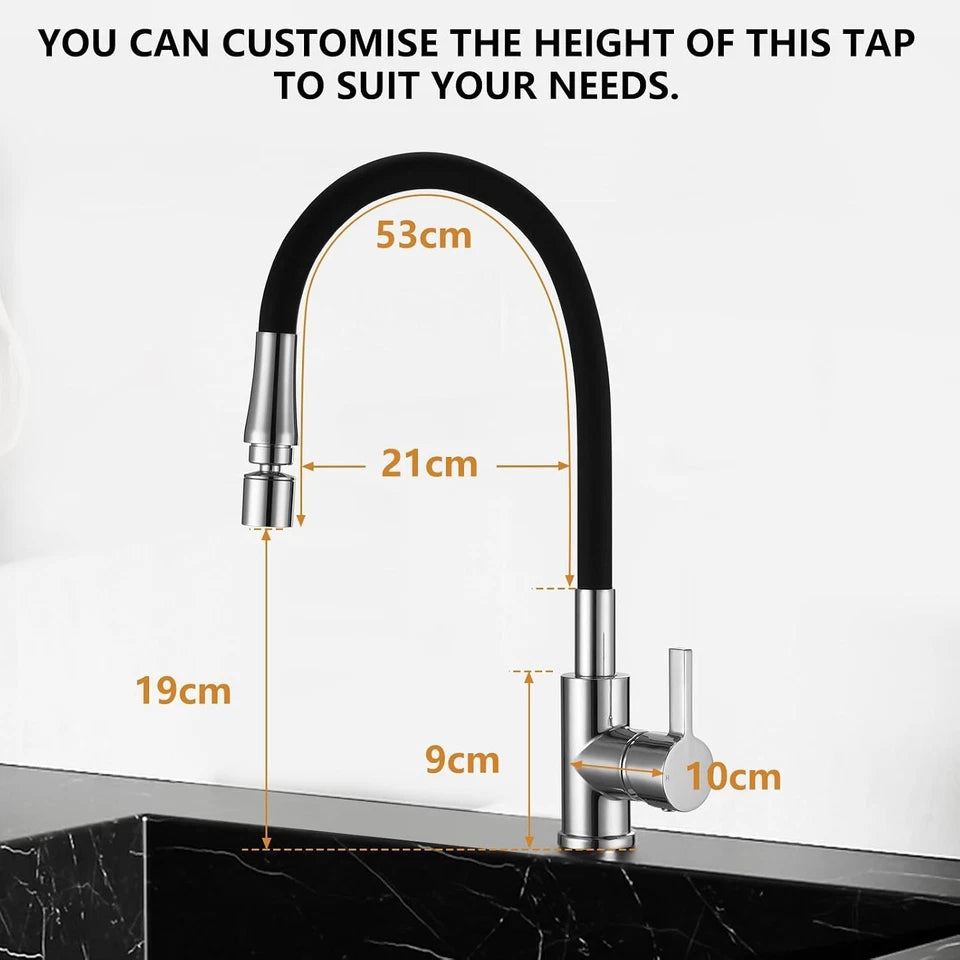 Peppermint Flexible Kitchen Sink Mixer Tap Single Lever Black and Chrome Kitchen
