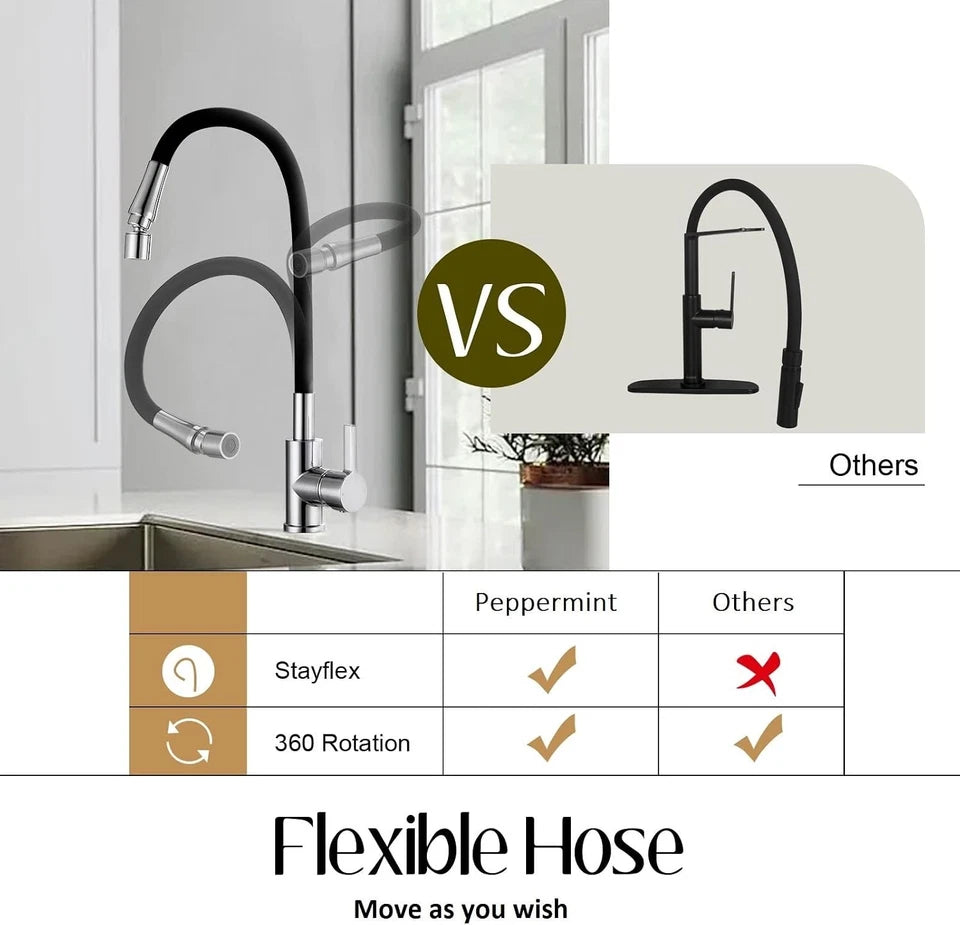 Peppermint Flexible Kitchen Sink Mixer Tap Single Lever Black and Chrome Kitchen