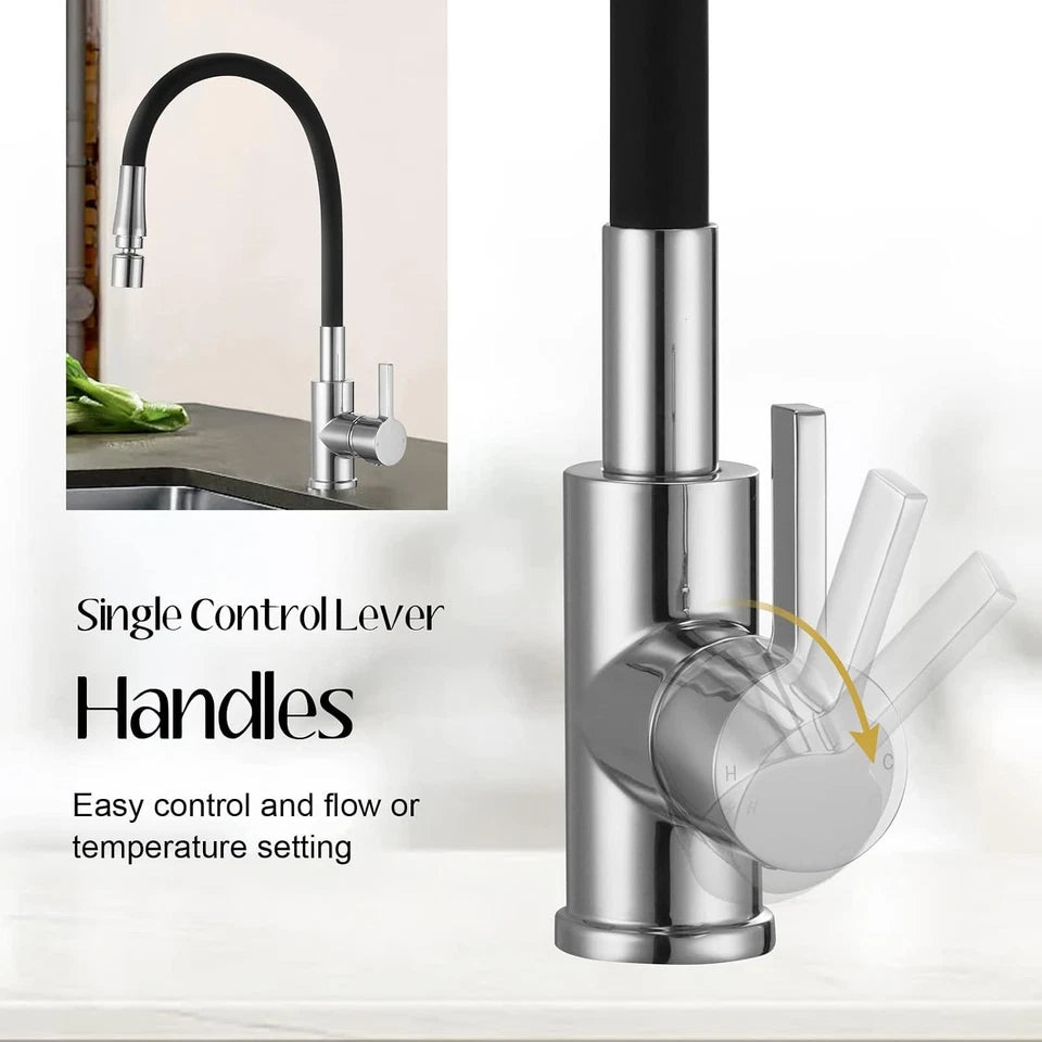 Peppermint Flexible Kitchen Sink Mixer Tap Single Lever Black and Chrome Kitchen